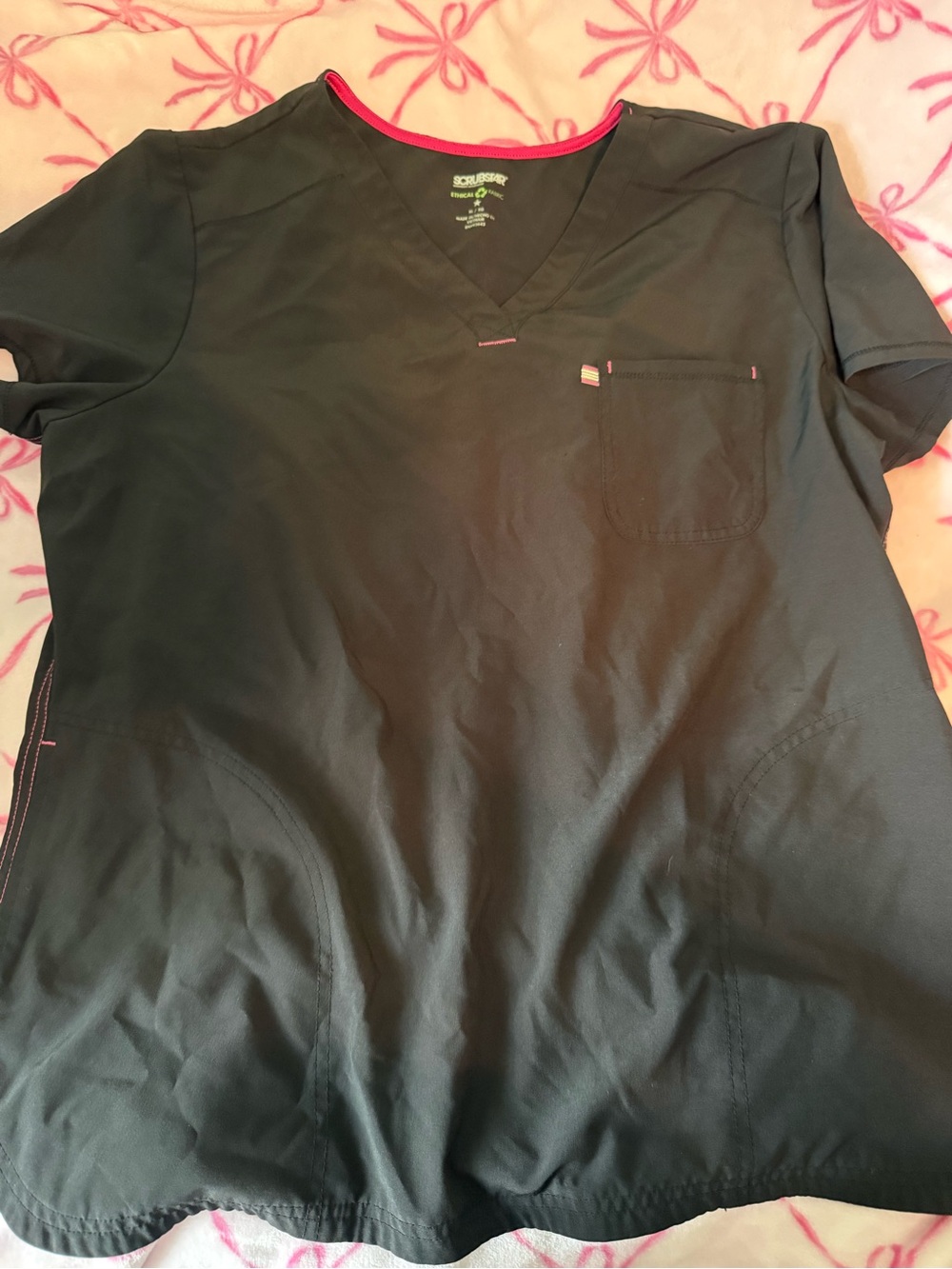 Scrubstar Black V-Neck Medical Scrub Tunic with Pink Trim